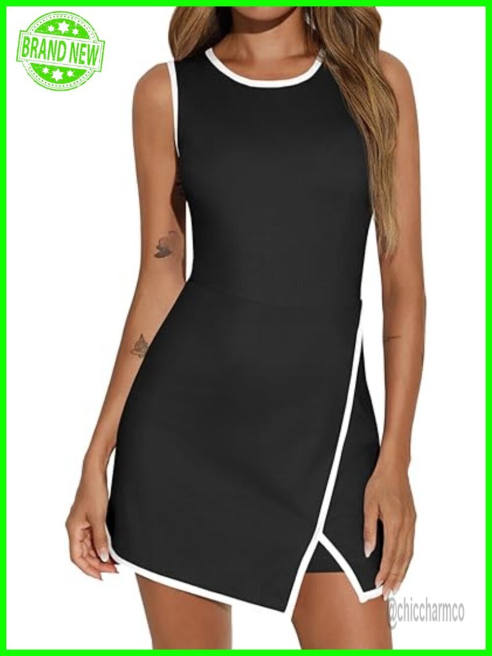 Women's Tennis Dress with Built-in Bra Shorts Pockets Sleeveless Crewneck Golf